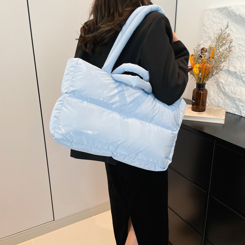 Women’s Cloud Shape Underarm Bag In Nylon With Sewing Thread Detail, Perfect For Winter