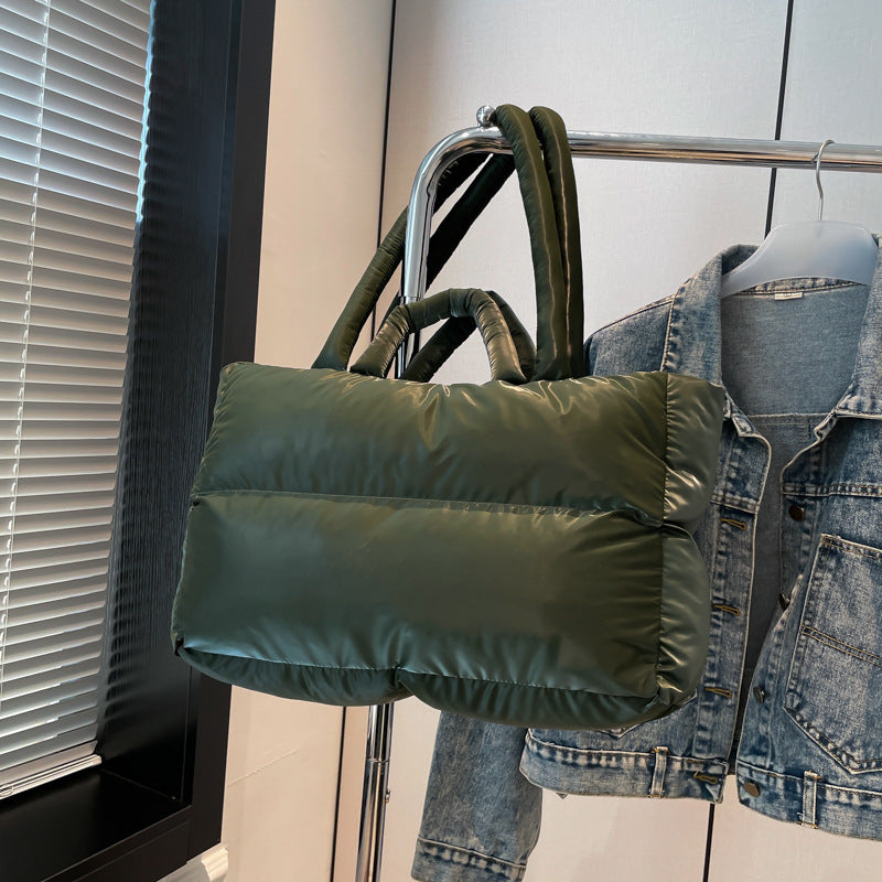 Women’s Cloud Shape Underarm Bag In Nylon With Sewing Thread Detail, Perfect For Winter