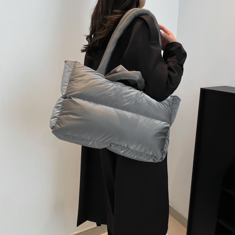 Women’s Cloud Shape Underarm Bag In Nylon With Sewing Thread Detail, Perfect For Winter