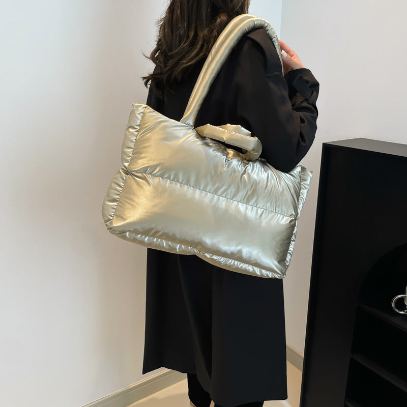 Women’s Cloud Shape Underarm Bag In Nylon With Sewing Thread Detail, Perfect For Winter
