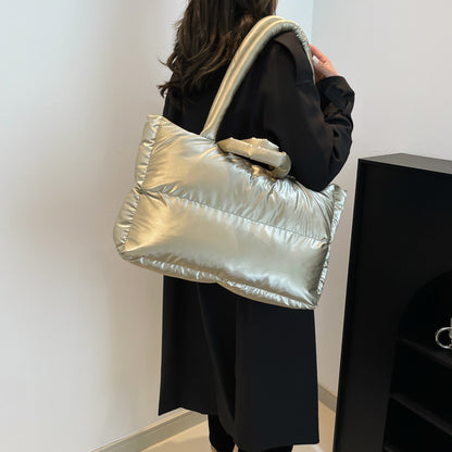 Women’s Cloud Shape Underarm Bag In Nylon With Sewing Thread Detail, Perfect For Winter