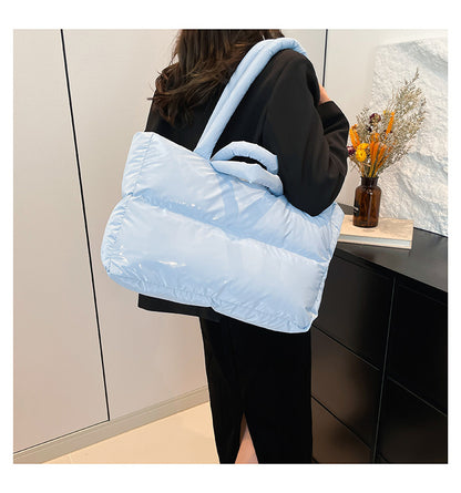 Women’s Cloud Shape Underarm Bag In Nylon With Sewing Thread Detail, Perfect For Winter
