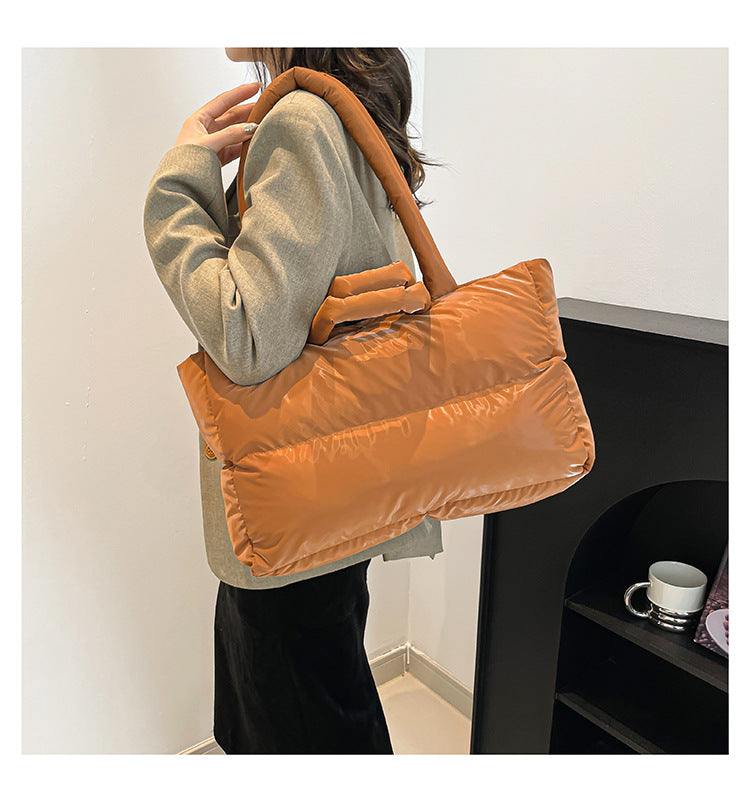 Women’s Cloud Shape Underarm Bag In Nylon With Sewing Thread Detail, Perfect For Winter