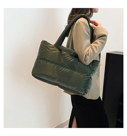 Women’s Cloud Shape Underarm Bag In Nylon With Sewing Thread Detail, Perfect For Winter