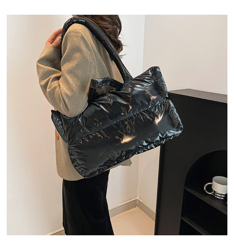 Women’s Cloud Shape Underarm Bag In Nylon With Sewing Thread Detail, Perfect For Winter