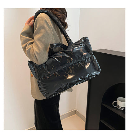 Women’s Cloud Shape Underarm Bag In Nylon With Sewing Thread Detail, Perfect For Winter