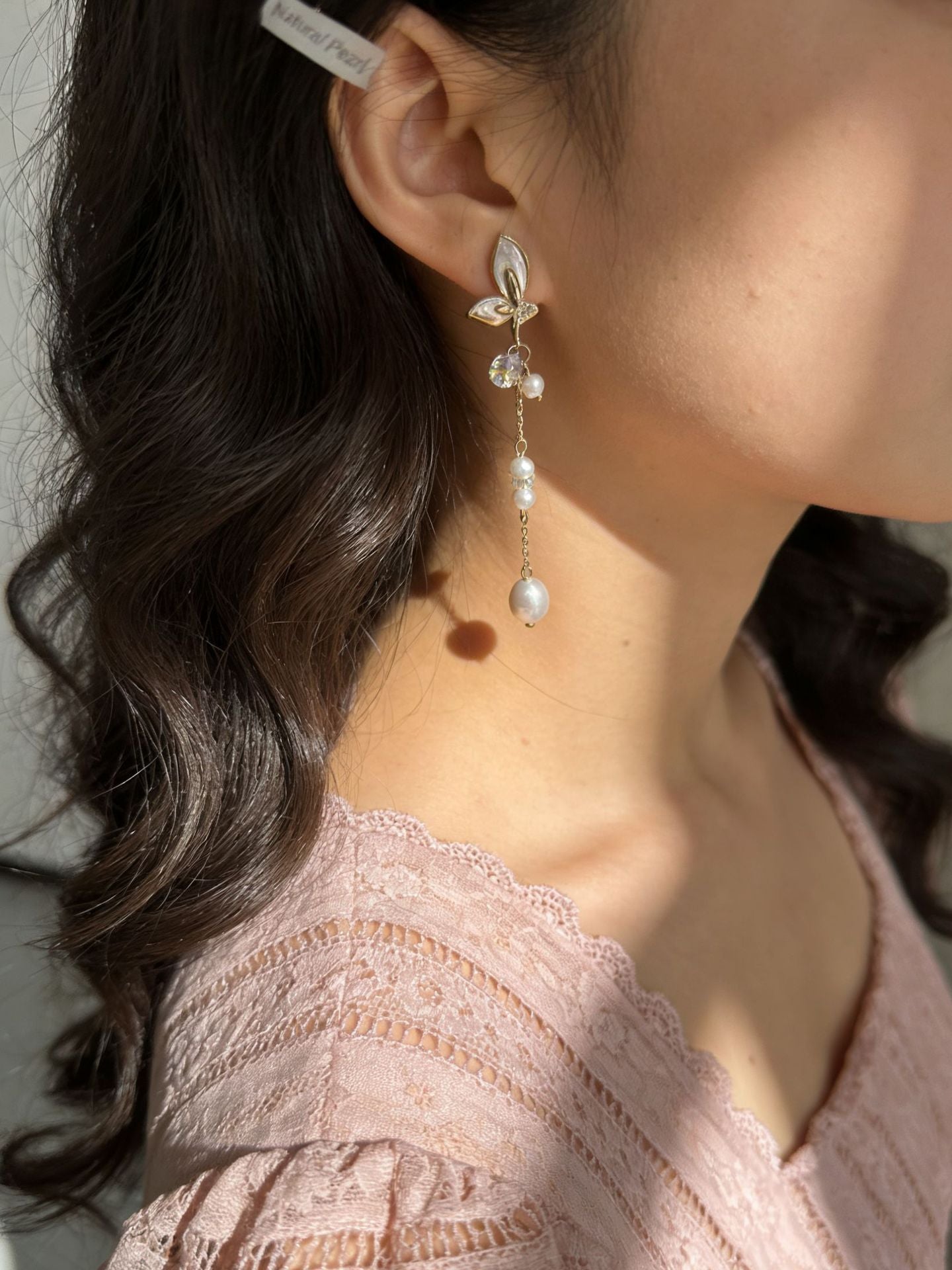 Simple Style Butterfly Earrings With 3-4mm Natural White Freshwater Button Pearls In 925 Sterling Silver For Women