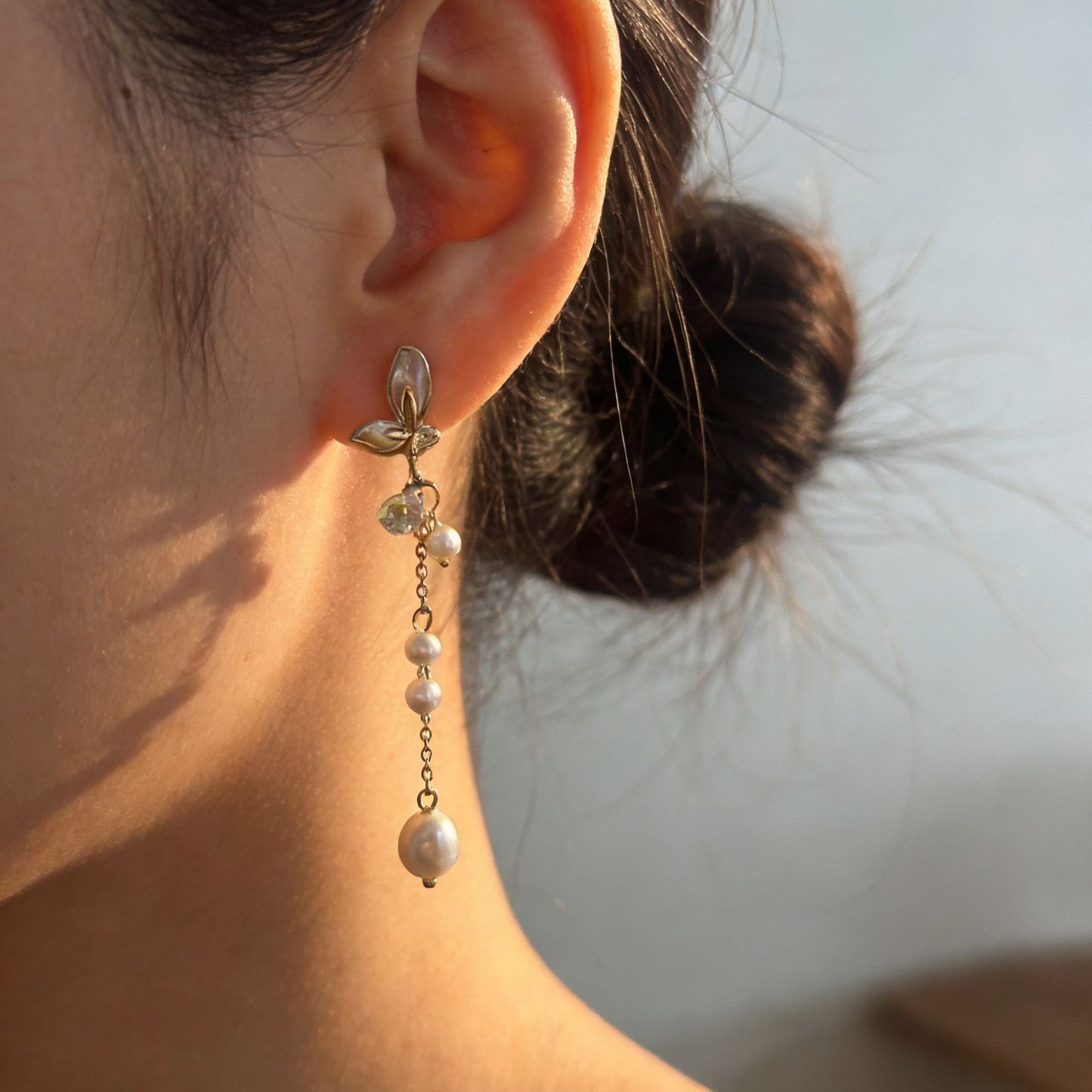 Simple Style Butterfly Earrings With 3-4mm Natural White Freshwater Button Pearls In 925 Sterling Silver For Women