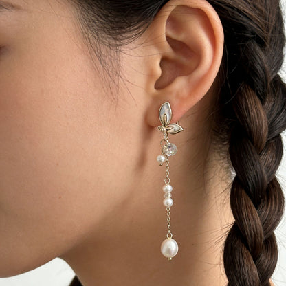 Simple Style Butterfly Earrings With 3-4mm Natural White Freshwater Button Pearls In 925 Sterling Silver For Women