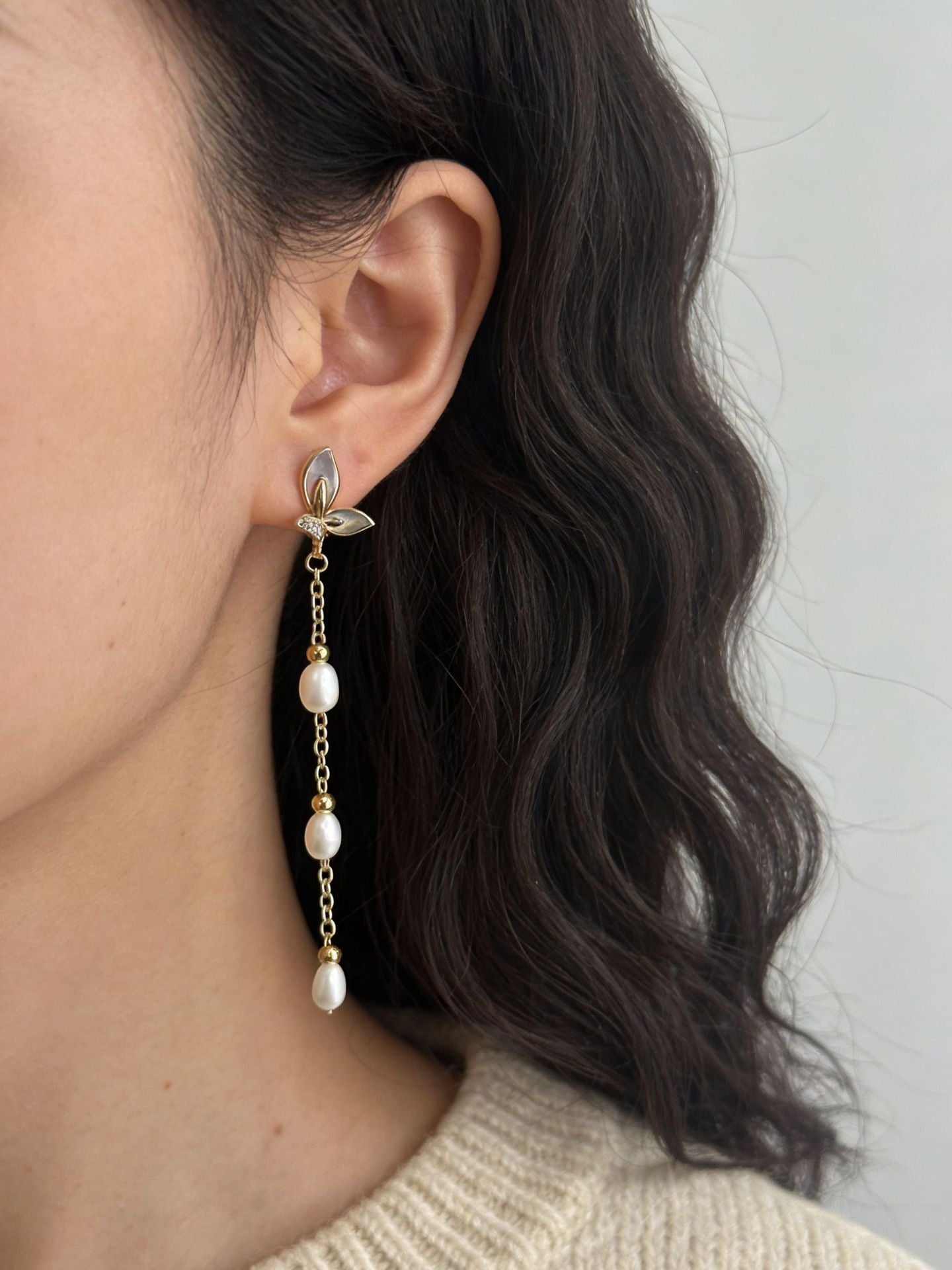 Simple Style Butterfly Earrings With 3-4mm Natural White Freshwater Button Pearls In 925 Sterling Silver For Women