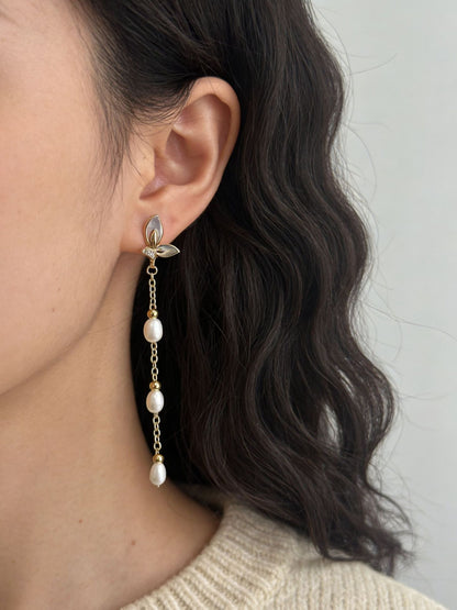 Simple Style Butterfly Earrings With 3-4mm Natural White Freshwater Button Pearls In 925 Sterling Silver For Women