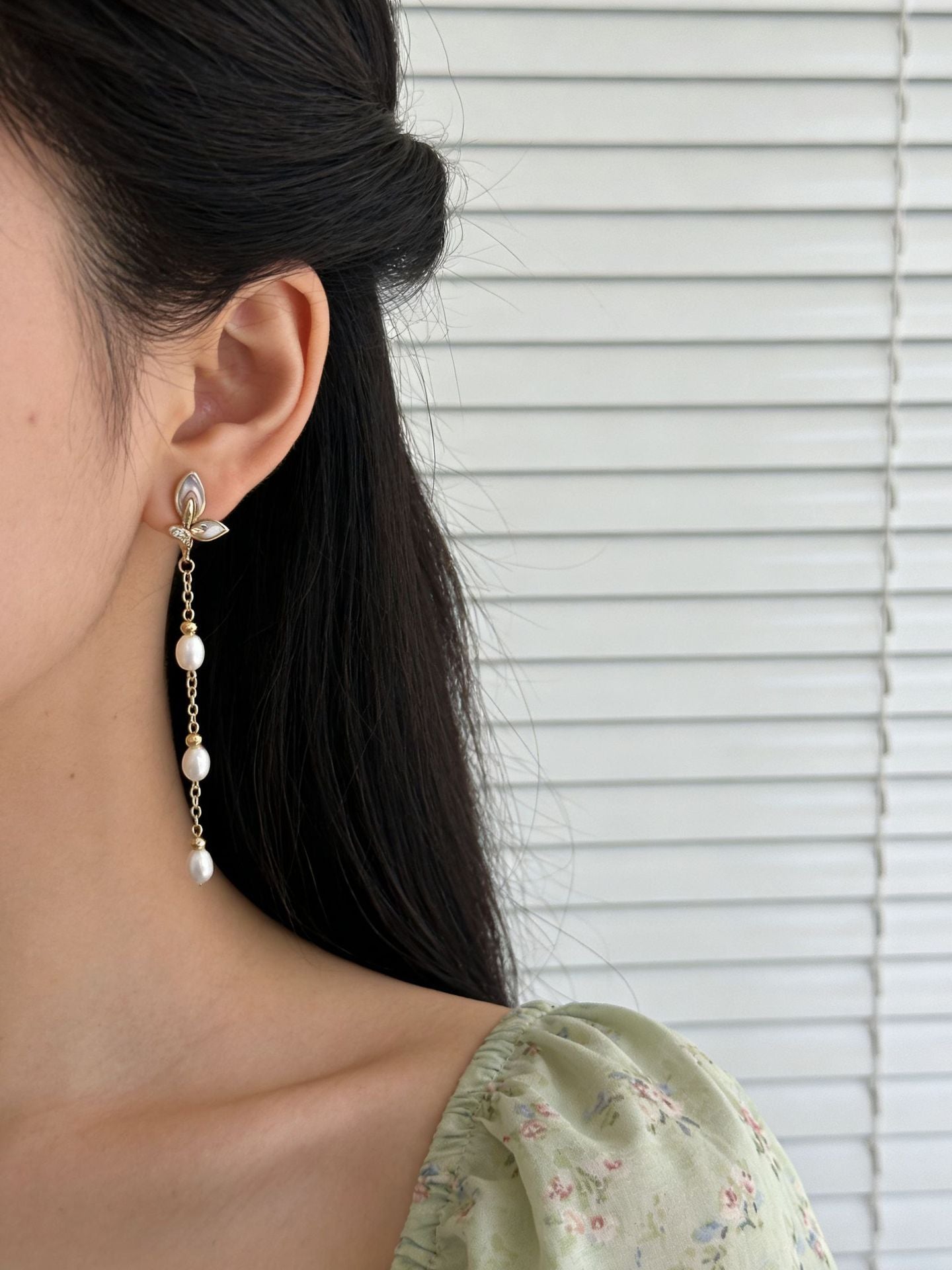 Simple Style Butterfly Earrings With 3-4mm Natural White Freshwater Button Pearls In 925 Sterling Silver For Women