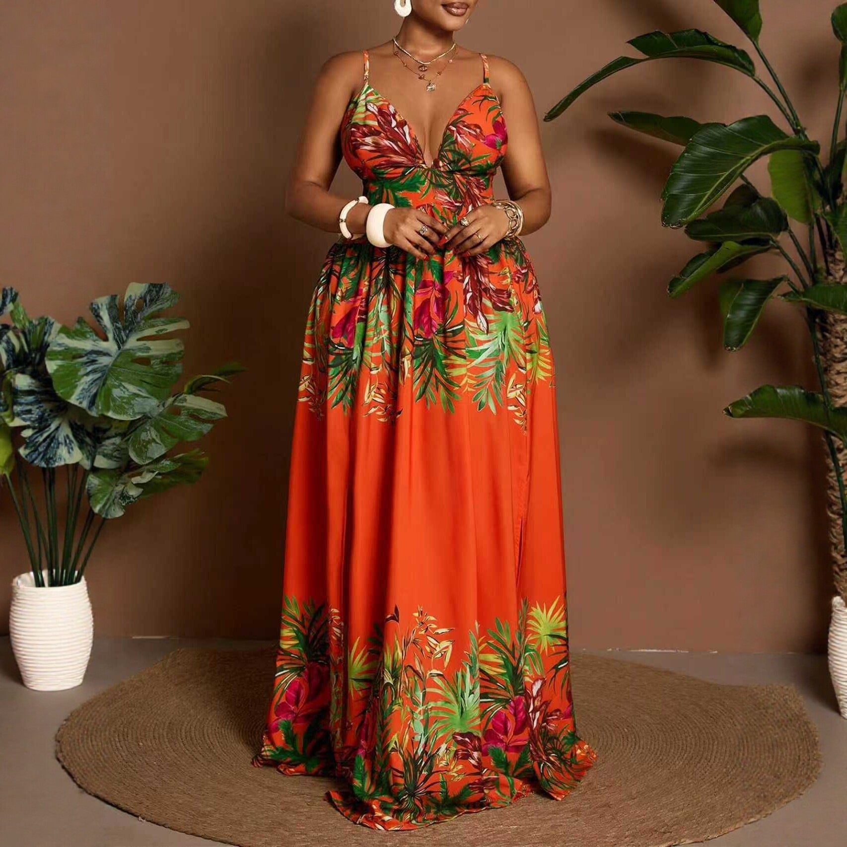 Women's Sleeveless V Neck Strap Dress In Polyester Fabric, Perfect For Travel And Vacation