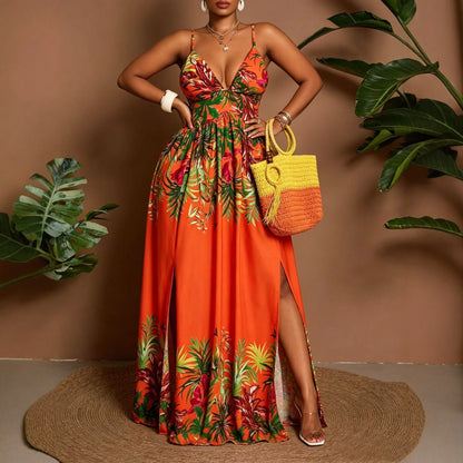 Women's Sleeveless V Neck Strap Dress In Polyester Fabric, Perfect For Travel And Vacation