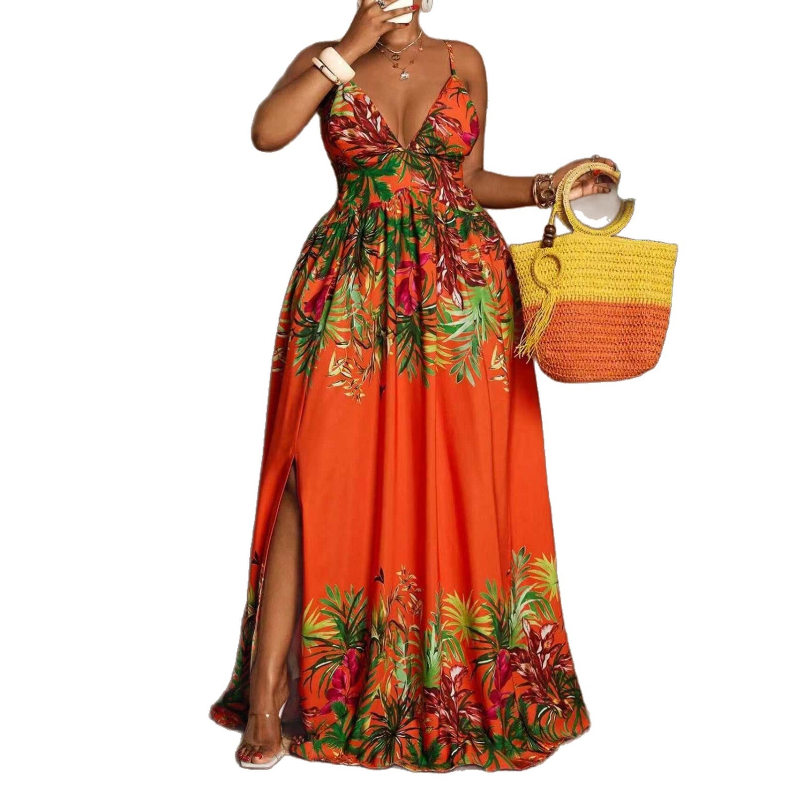 Women's Sleeveless V Neck Strap Dress In Polyester Fabric, Perfect For Travel And Vacation