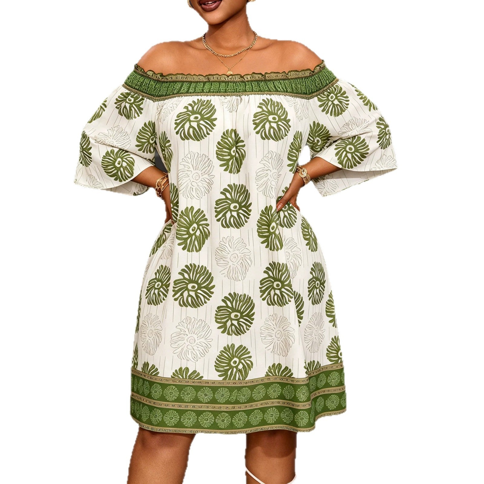 Geometric Women’s Regular Dress With Half Sleeve And Boat Neck In Polyester, Perfect For Vacation And Date