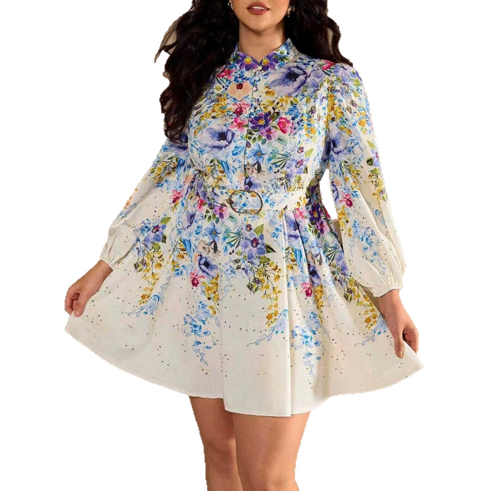 Elegant Women’s Long Sleeve A-Line Skirt Dress With High Neck In Polyester For Daily Wear