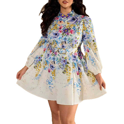 Elegant Women’s Long Sleeve A-Line Skirt Dress With High Neck In Polyester For Daily Wear