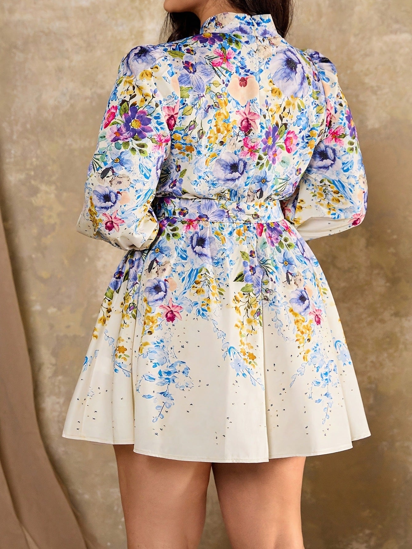 Elegant Women’s Long Sleeve A-Line Skirt Dress With High Neck In Polyester For Daily Wear