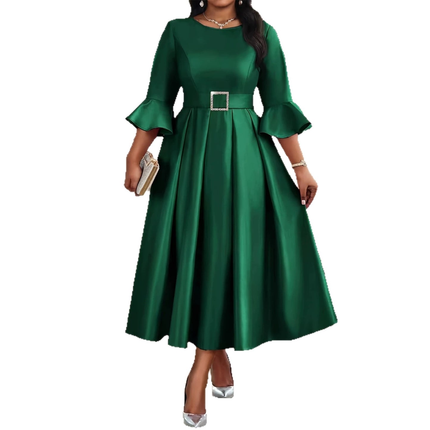 Elegant Women’s Sheath Dress With V Neck And Half Sleeve, Perfect For Date, Made Of Polyester