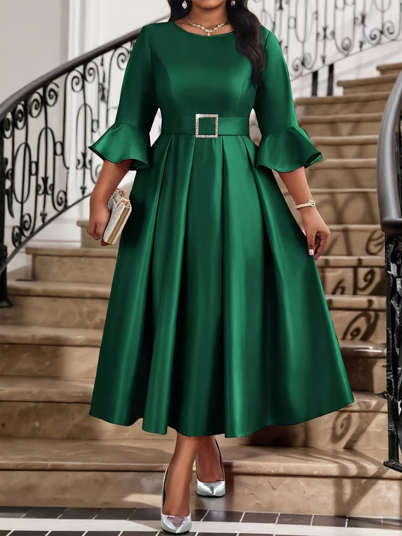 Elegant Women’s Sheath Dress With V Neck And Half Sleeve, Perfect For Date, Made Of Polyester