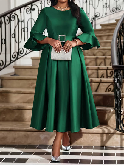 Elegant Women’s Sheath Dress With V Neck And Half Sleeve, Perfect For Date, Made Of Polyester