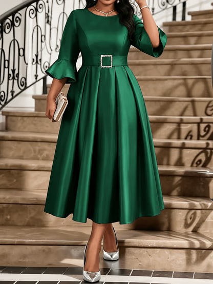 Elegant Women’s Sheath Dress With V Neck And Half Sleeve, Perfect For Date, Made Of Polyester