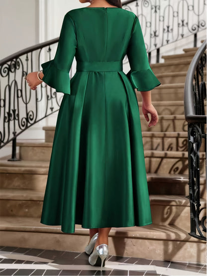 Elegant Women’s Sheath Dress With V Neck And Half Sleeve, Perfect For Date, Made Of Polyester