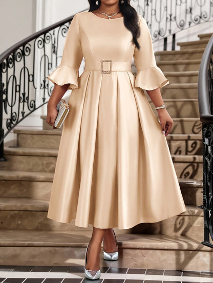 Elegant Women’s Sheath Dress With V Neck And Half Sleeve, Perfect For Date, Made Of Polyester