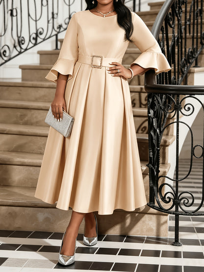Elegant Women’s Sheath Dress With V Neck And Half Sleeve, Perfect For Date, Made Of Polyester