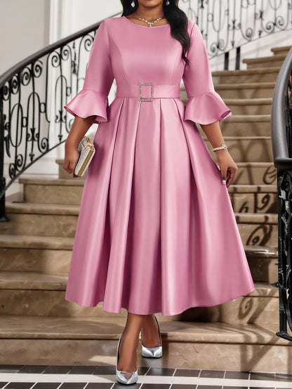 Elegant Women’s Sheath Dress With V Neck And Half Sleeve, Perfect For Date, Made Of Polyester