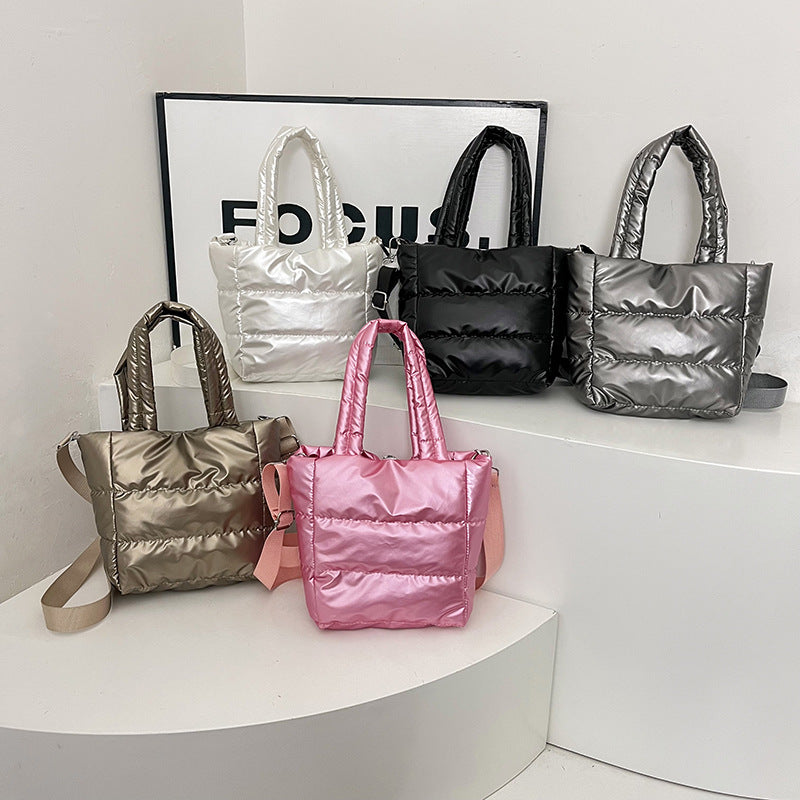Women’s Polyester Bucket Bag With Sewing Thread Detail, Top Handle Design, Perfect For Winter