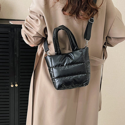 Women’s Polyester Bucket Bag With Sewing Thread Detail, Top Handle Design, Perfect For Winter