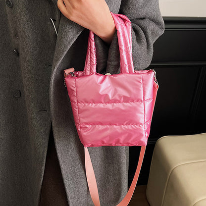Women’s Polyester Bucket Bag With Sewing Thread Detail, Top Handle Design, Perfect For Winter