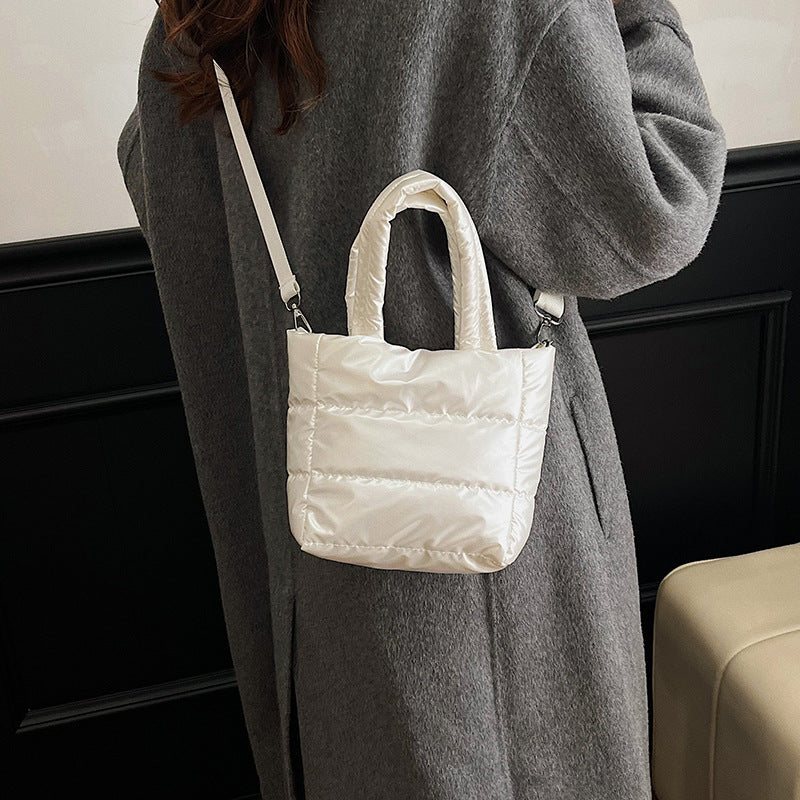 Women’s Polyester Bucket Bag With Sewing Thread Detail, Top Handle Design, Perfect For Winter