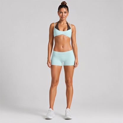 Color Block Sport Shorts For Gym In Nylon Fabric With Contrast Binding, Stretchy Women's Jumpsuit