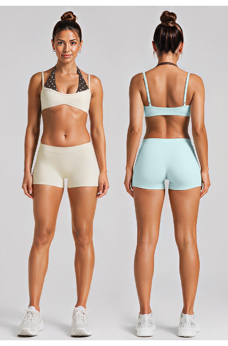 Color Block Sport Shorts For Gym In Nylon Fabric With Contrast Binding, Stretchy Women's Jumpsuit