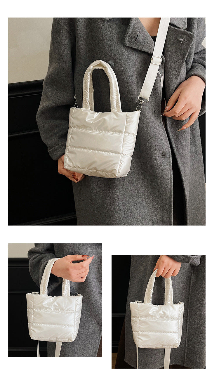 Women’s Polyester Bucket Bag With Sewing Thread Detail, Top Handle Design, Perfect For Winter
