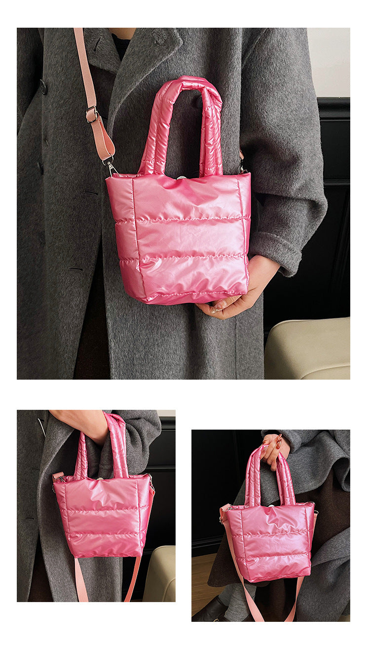 Women’s Polyester Bucket Bag With Sewing Thread Detail, Top Handle Design, Perfect For Winter