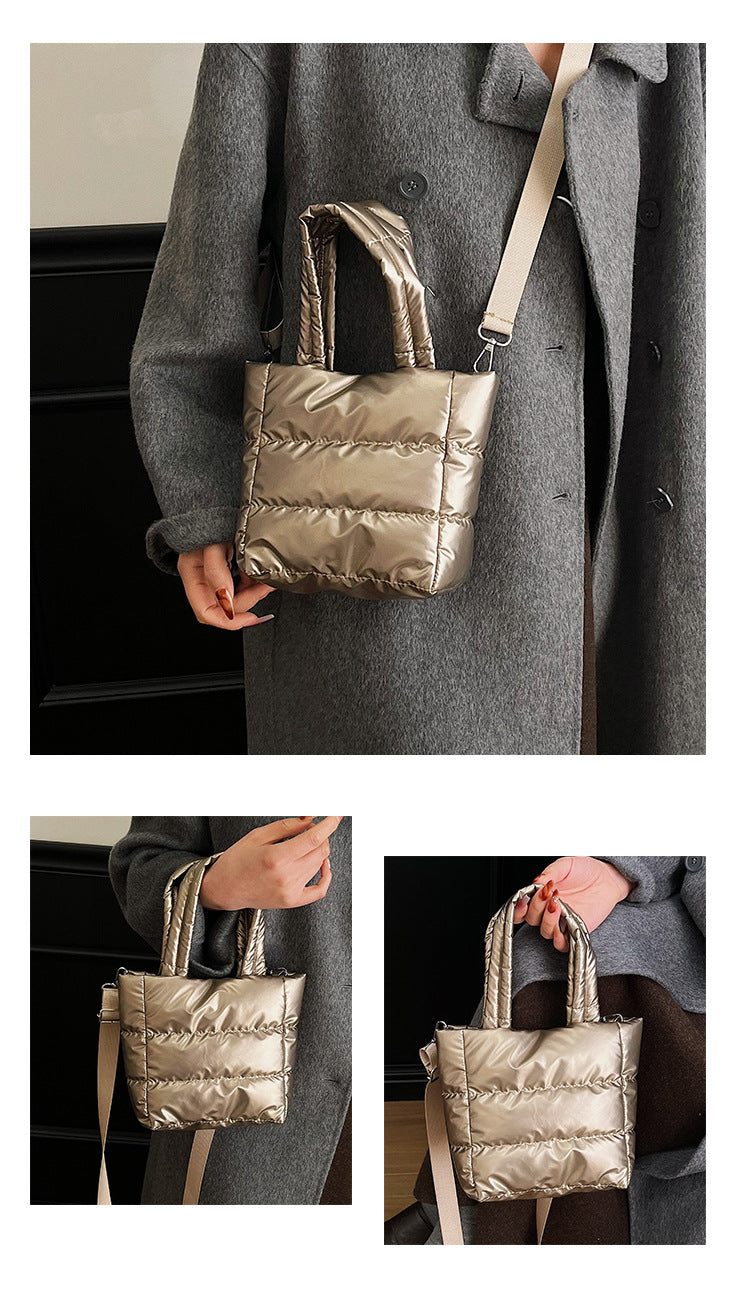 Women’s Polyester Bucket Bag With Sewing Thread Detail, Top Handle Design, Perfect For Winter