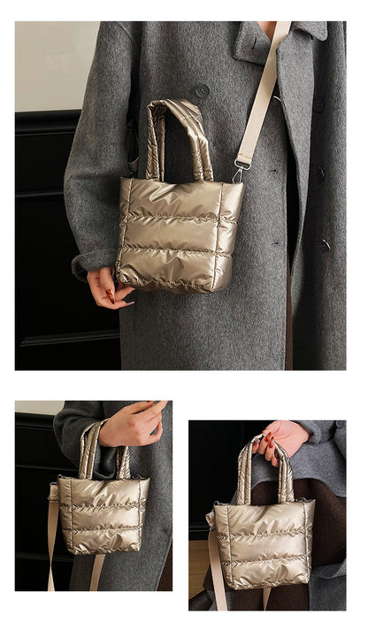 Women’s Polyester Bucket Bag With Sewing Thread Detail, Top Handle Design, Perfect For Winter