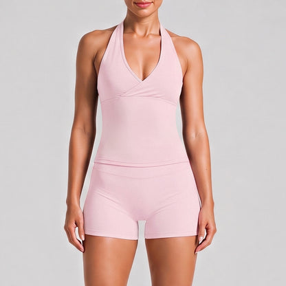 Fitness Running Shorts For Women In High Elasticity Nylon Fabric With Backless Design And Sleeveless Style