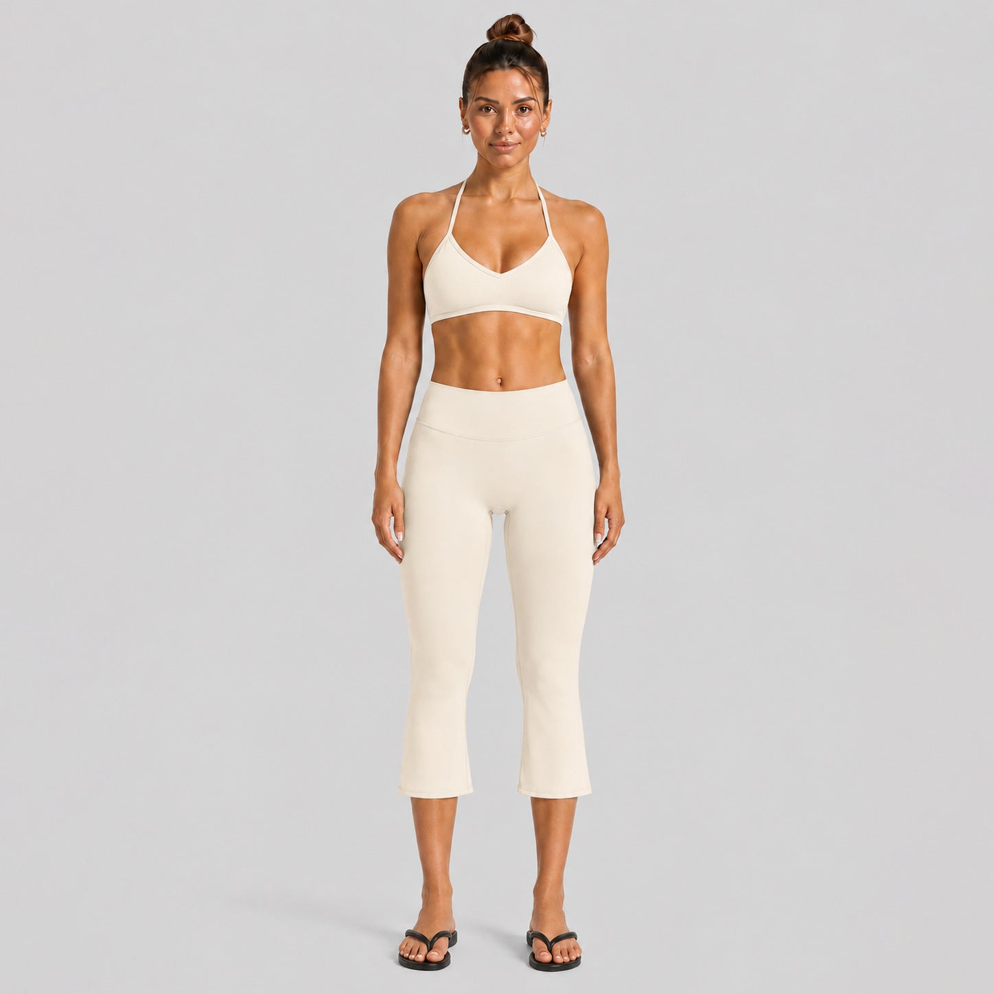 Sport Calf-Length Running Pants For Women In Nylon Fabric With Backless Design, Featuring Long Sleeves For Summer