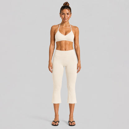 Sport Calf-Length Running Pants For Women In Nylon Fabric With Backless Design, Featuring Long Sleeves For Summer