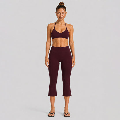 Sport Calf-Length Running Pants For Women In Nylon Fabric With Backless Design, Featuring Long Sleeves For Summer