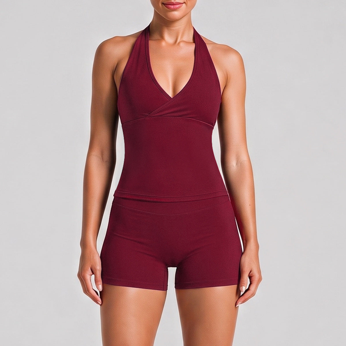 Fitness Running Shorts For Women In High Elasticity Nylon Fabric With Backless Design And Sleeveless Style