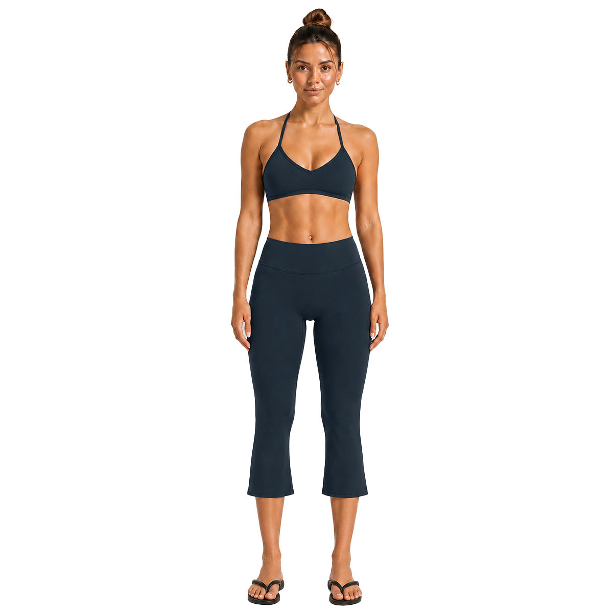 Sport Calf-Length Running Pants For Women In Nylon Fabric With Backless Design, Featuring Long Sleeves For Summer