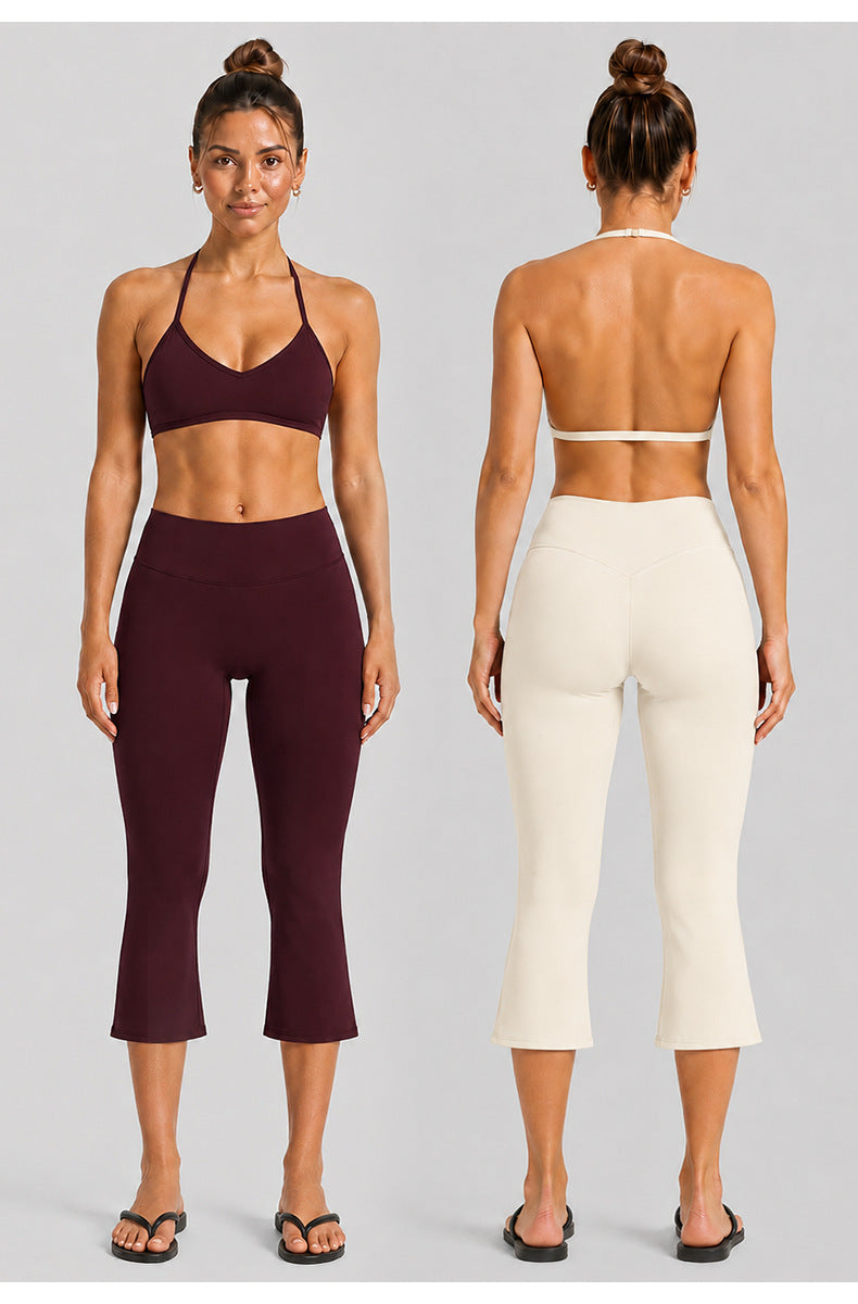 Sport Calf-Length Running Pants For Women In Nylon Fabric With Backless Design, Featuring Long Sleeves For Summer