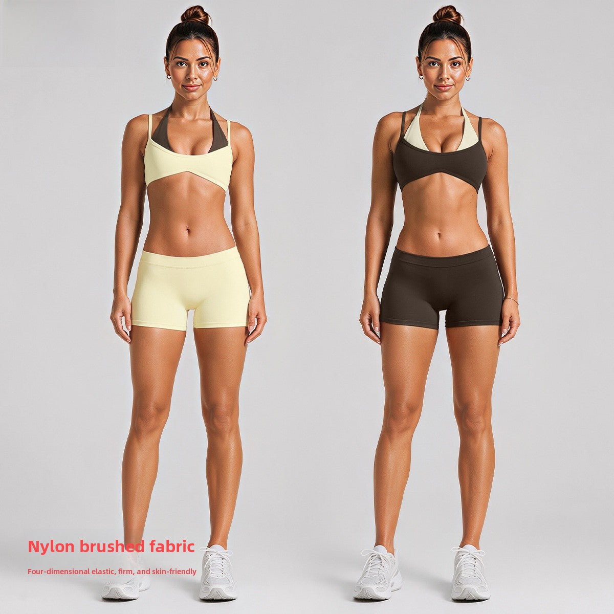 Color Block Sport Shorts For Gym In Nylon Fabric With Contrast Binding, Stretchy Women's Jumpsuit