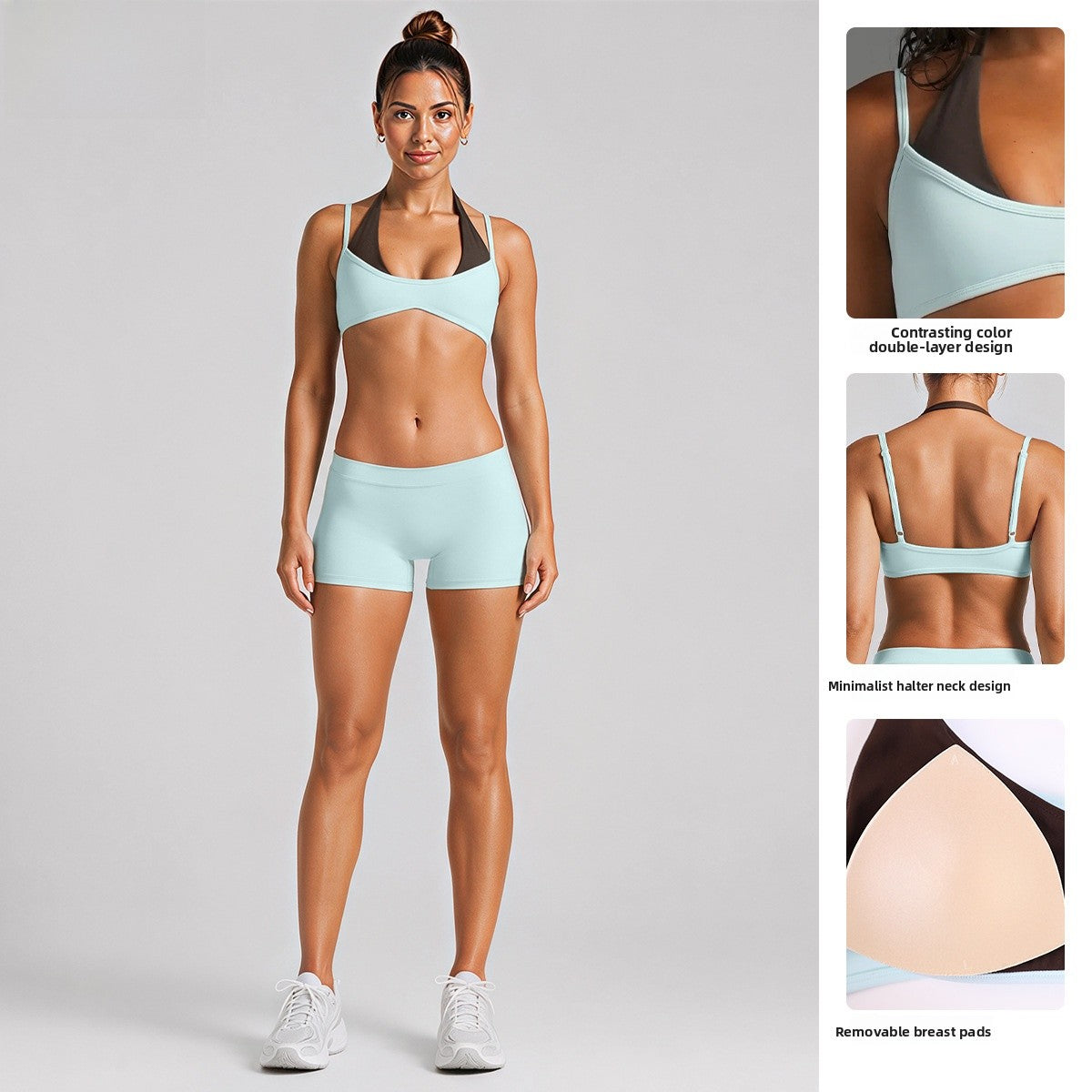 Color Block Sport Shorts For Gym In Nylon Fabric With Contrast Binding, Stretchy Women's Jumpsuit